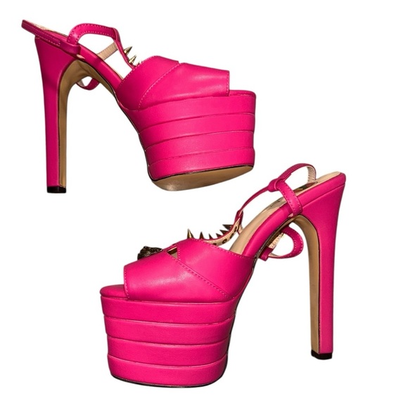 Hot Pink Platform Spiked Heels – Size 8 – NWOT – Bold Retro Statement Style - Picture 3 of 8